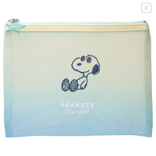 Japan Peanuts Flat Mesh Pouch - Snoopy : Joe Cool Summer Gradient Green Blue Yellow - 1
