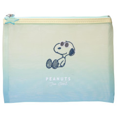Japan Peanuts Flat Mesh Pouch - Snoopy : Joe Cool Summer Gradient Green Blue Yellow
