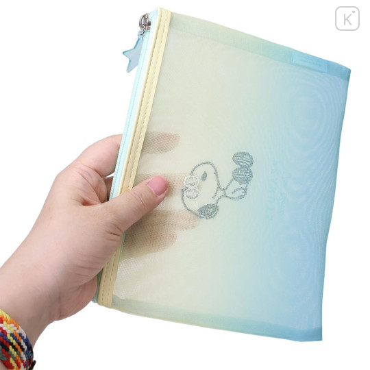 Japan Peanuts Flat Mesh Pouch - Snoopy : Joe Cool Summer Gradient Green Blue Yellow - 2
