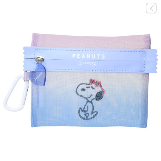 Japan Peanuts Mesh Mini Pouch - Snoopy : Joe Cool Summer Gradient Purple Blue Pink - 1