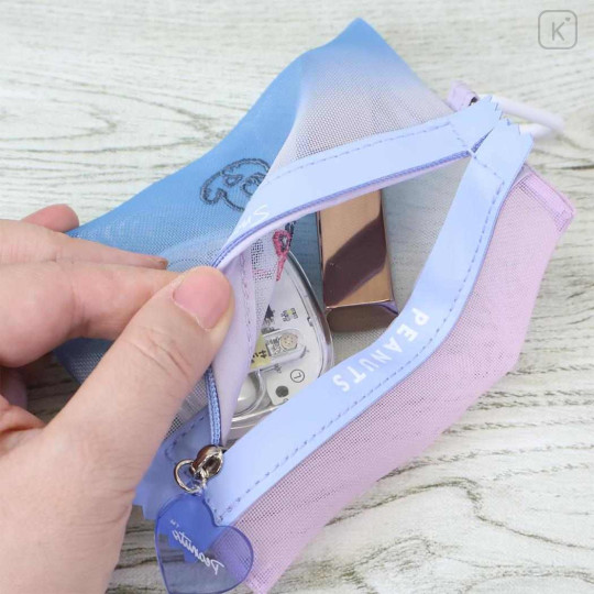 Japan Peanuts Mesh Mini Pouch - Snoopy : Joe Cool Summer Gradient Purple Blue Pink - 3