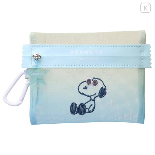 Japan Peanuts Mesh Mini Pouch - Snoopy : Joe Cool Summer Gradient Green Blue Yellow - 1