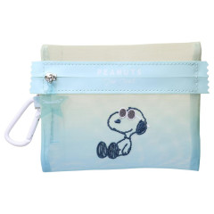 Japan Peanuts Mesh Mini Pouch - Snoopy : Joe Cool Summer Gradient Green Blue Yellow