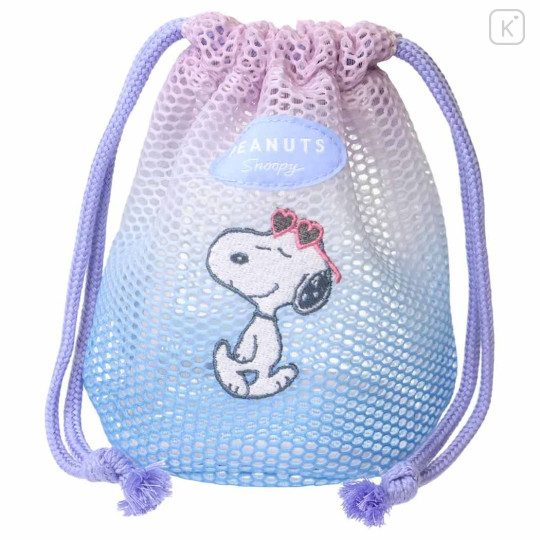Japan Peanuts Drawstring Bag - Snoopy : Joe Cool Summer Gradient Purple Blue Pink Mesh - 1
