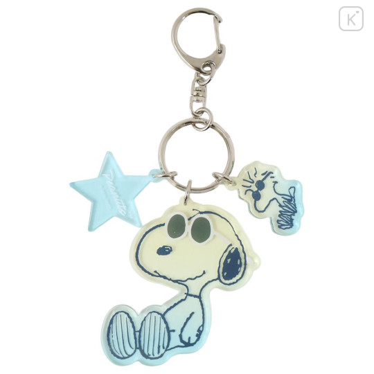 Japan Peanuts Acrylic Keychain 3 Charm - Snoopy : Joe Cool Summer Gradient Green Blue Yellow - 1