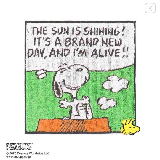 Japan Peanuts Mini Towel Handkerchief - Snoopy : Brand New Day Green - 1