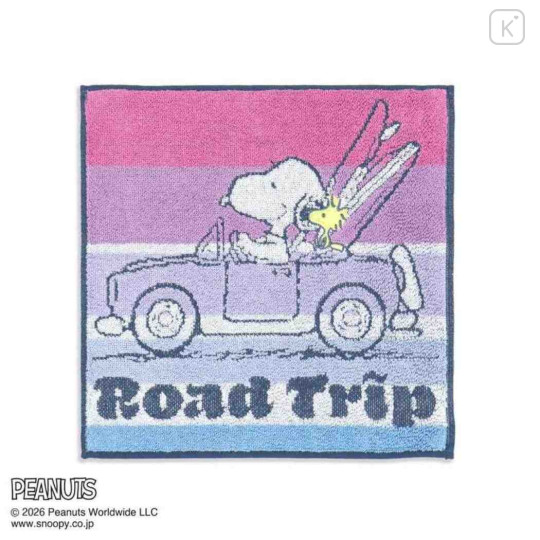 Japan Peanuts Mini Towel Handkerchief - Snoopy : Road Trip Purple - 1
