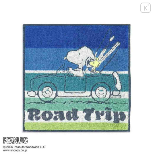 Japan Peanuts Mini Towel Handkerchief - Snoopy : Road Trip Blue - 1
