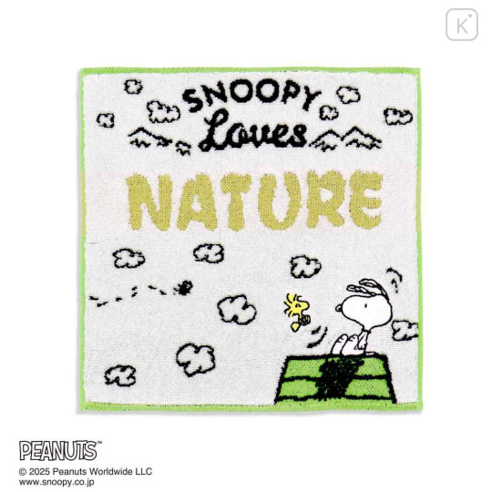 Japan Peanuts Mini Towel Handkerchief - Snoopy : Loves Nature Cloud Green - 1