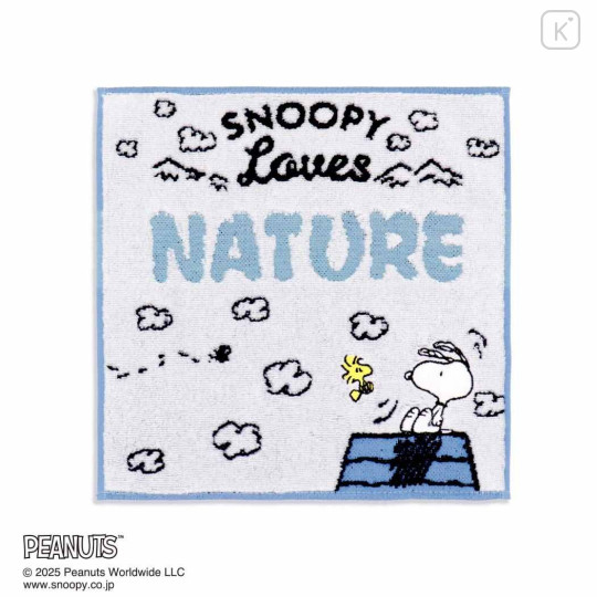 Japan Peanuts Mini Towel Handkerchief - Snoopy : Loves Nature Cloud Blue - 1