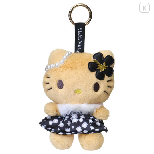 Japan Sanrio Mascot Holder Bag Charm - Hello Kitty : Tan Sunburned Leopard Black Dress - 1
