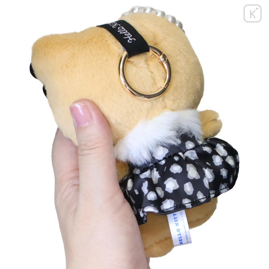 Japan Sanrio Mascot Holder Bag Charm - Hello Kitty : Tan Sunburned Leopard Black Dress - 2