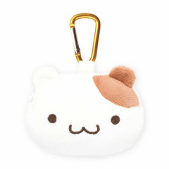 Japan Sanrio Fluffy Plush Mini Pouch with Carabiner - Pompompurin : 30th Anniversary Friend Muffin Face