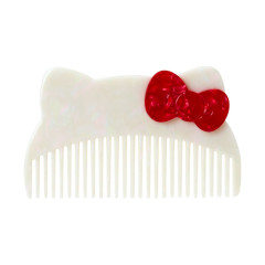 Japan Sanrio Face-shaped Comb - Hello Kitty : Pear Marble White Sparkling Glossy