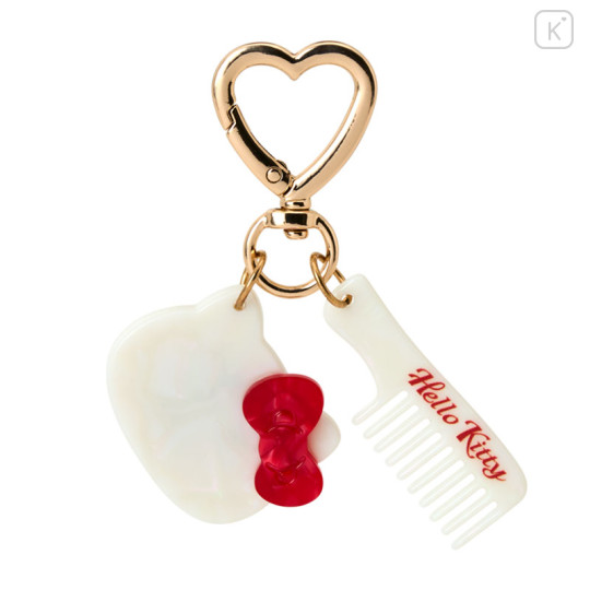 Japan Sanrio Mini Mirror & Comb Keychain - Hello Kitty : Pear Marble White Sparkling Glossy - 1