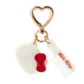 Japan Sanrio Mini Mirror & Comb Keychain - Hello Kitty : Pear Marble White Sparkling Glossy - 1