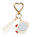Japan Sanrio Mini Mirror & Comb Keychain - Hello Kitty : Pear Marble White Sparkling Glossy - 2