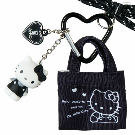 Japan Sanrio Original Miniature Keychain Bag Charm - Hello Kitty : Tote Bag Carabiner Retro Nostalgia Monochrome - 3
