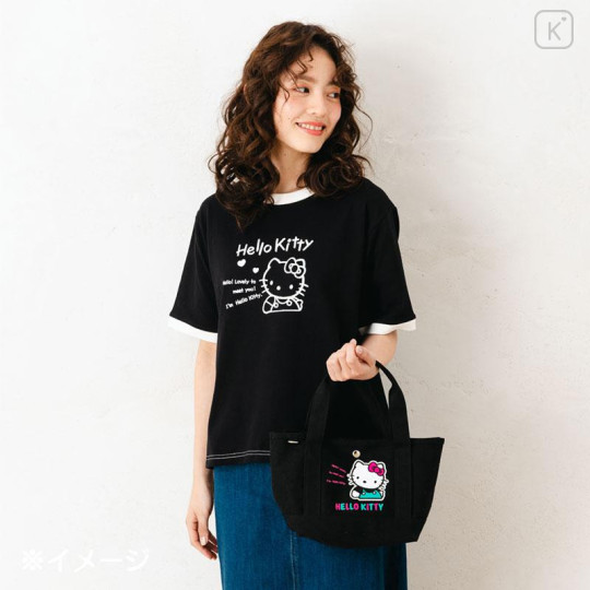 Japan Sanrio Original Mini Tote Bag - Hello Kitty : Retro Nostalgia Black - 6