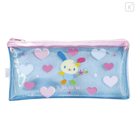 Japan Sanrio Slim Pen Pouch Pencil Case - Usahana : Glitter Blue Heart - 1