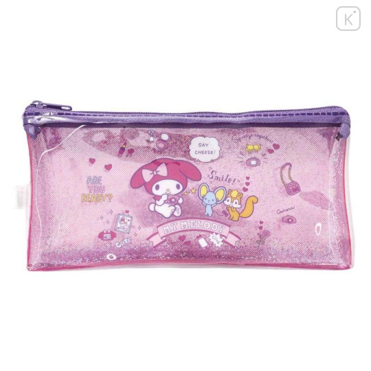 Japan Sanrio Slim Pen Pouch Pencil Case - My Melody : Glitter Friends Pink - 1