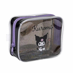 Japan Sanrio Glitter Clear Cosmetic Pouch - Kuromi : Black