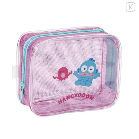 Japan Sanrio Glitter Clear Cosmetic Pouch - Hangyodon : Pink - 1