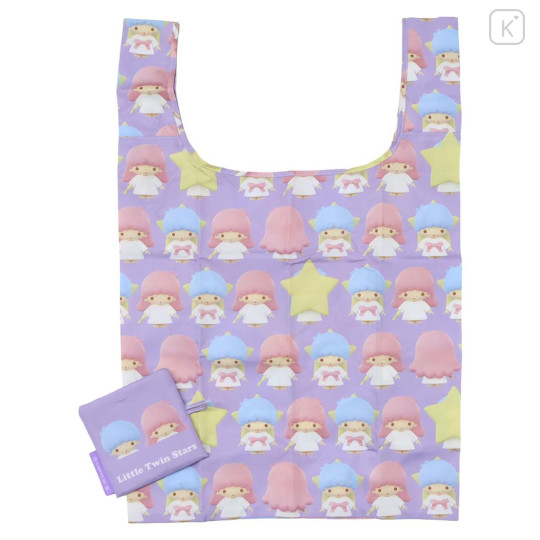 Japan Sanrio Eco Shopping Bag With Pocket - Little Twin Stars : 3D All Over Pattern - 1