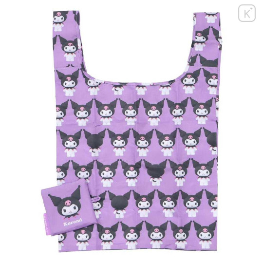 Japan Sanrio Eco Shopping Bag With Pocket - Kuromi : 3D All Over Pattern - 1