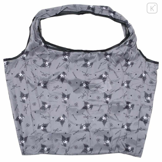 Japan Sanrio Eco Shopping Bag With Pouch - Kuromi : Grey All Over Pattern - 1