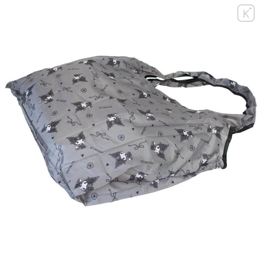 Japan Sanrio Eco Shopping Bag With Pouch - Kuromi : Grey All Over Pattern - 2