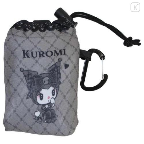 Japan Sanrio Eco Shopping Bag With Pouch - Kuromi : Grey All Over Pattern - 4