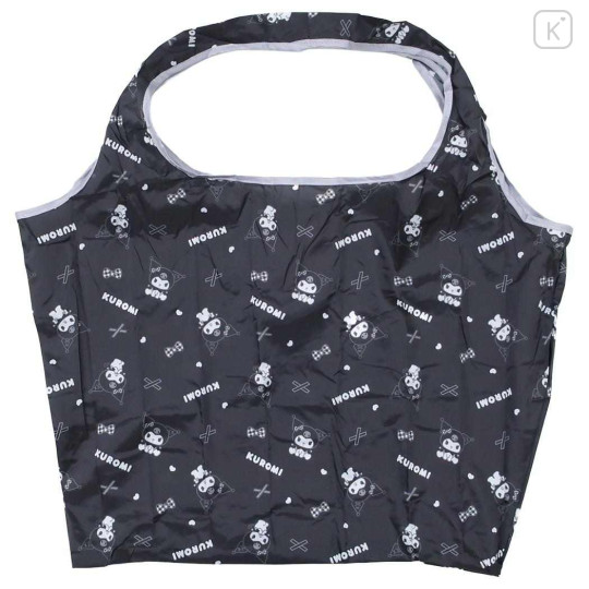 Japan Sanrio Eco Shopping Bag With Pouch - Kuromi : Black All Over Pattern - 1