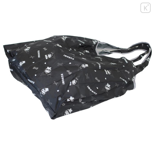Japan Sanrio Eco Shopping Bag With Pouch - Kuromi : Black All Over Pattern - 2