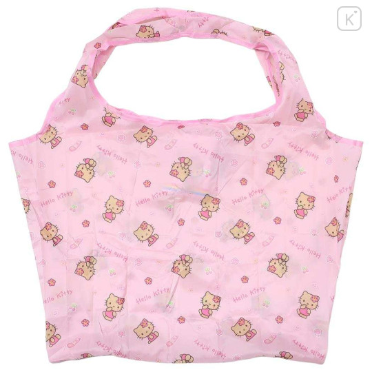 Japan Sanrio Eco Shopping Bag With Pouch - Hello Kitty : Tan Pink All Over Pattern - 1