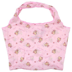 Japan Sanrio Eco Shopping Bag With Pouch - Hello Kitty : Tan Pink All Over Pattern