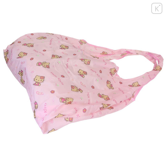 Japan Sanrio Eco Shopping Bag With Pouch - Hello Kitty : Tan Pink All Over Pattern - 2