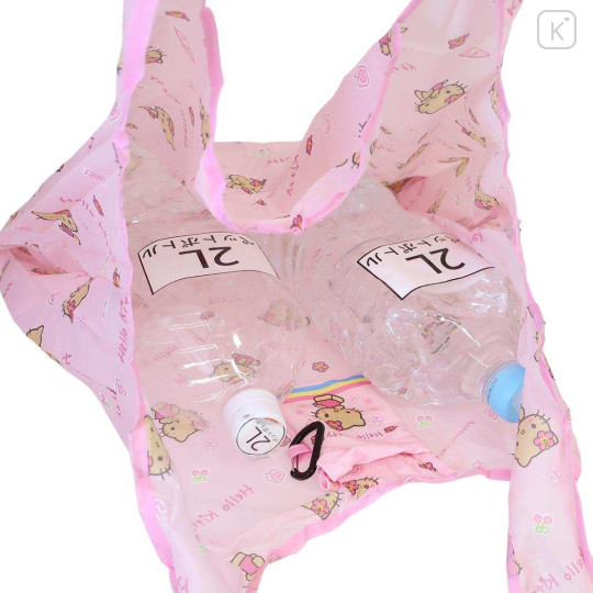 Japan Sanrio Eco Shopping Bag With Pouch - Hello Kitty : Tan Pink All Over Pattern - 3