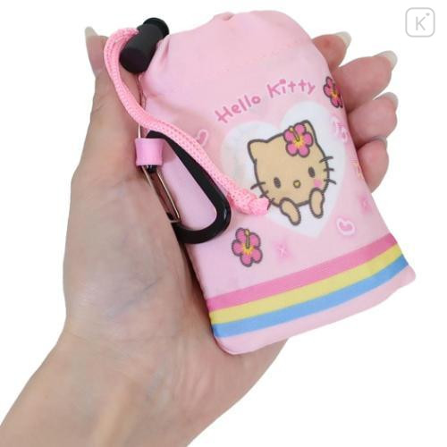 Japan Sanrio Eco Shopping Bag With Pouch - Hello Kitty : Tan Pink All Over Pattern - 5
