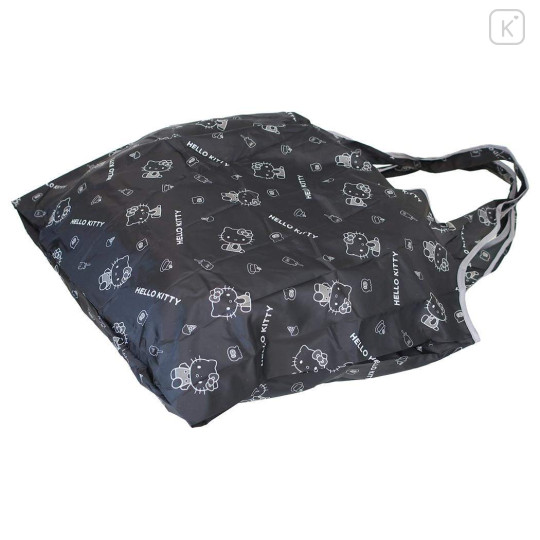 Japan Sanrio Eco Shopping Bag With Pouch - Hello Kitty : Monochrome All Over Pattern - 2