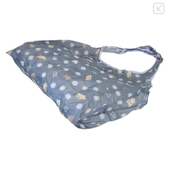 Japan San-X Eco Shopping Bag With Pouch - Rilakkuma : Basic Rilakkuma Flower Grey All Over Pattern - 2