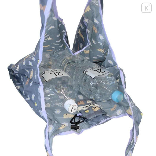 Japan San-X Eco Shopping Bag With Pouch - Rilakkuma : Basic Rilakkuma Flower Grey All Over Pattern - 3