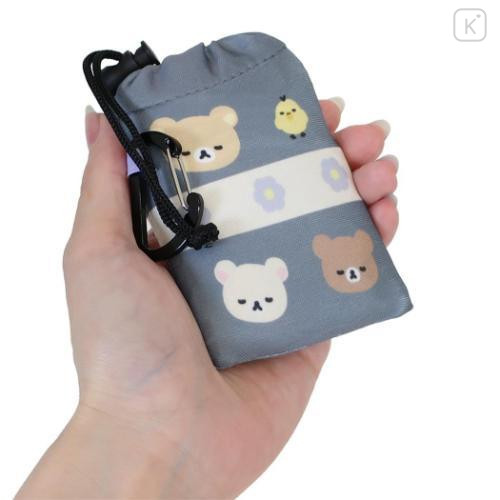 Japan San-X Eco Shopping Bag With Pouch - Rilakkuma : Basic Rilakkuma Flower Grey All Over Pattern - 5