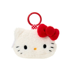 Japan Sanrio Original Fluffy Plush Mini Pouch with Carabiner - Hello Kitty : Face