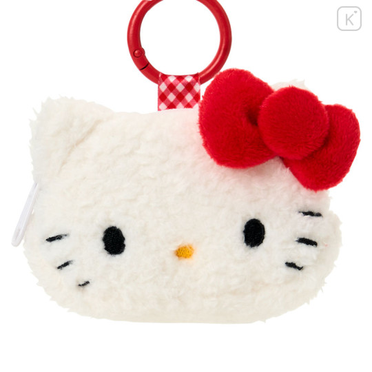Japan Sanrio Original Fluffy Mini Pouch with Carabiner - Hello Kitty : Face - 2
