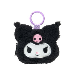 Japan Sanrio Original Fluffy Mini Pouch with Carabiner - Kuromi : Face
