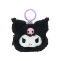 Japan Sanrio Original Fluffy Plush Mini Pouch with Carabiner - Kuromi : Face - 1