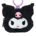 Japan Sanrio Original Fluffy Plush Mini Pouch with Carabiner - Kuromi : Face - 2