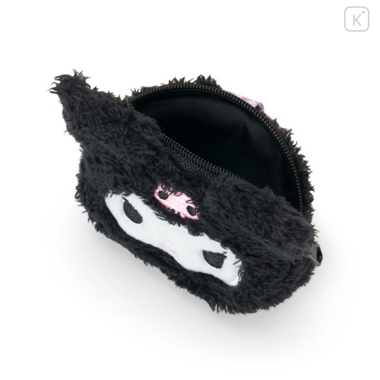 Japan Sanrio Original Fluffy Mini Pouch with Carabiner - Kuromi : Face - 3