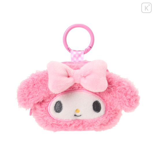 Japan Sanrio Original Fluffy Mini Pouch with Carabiner - My Melody : Face - 1